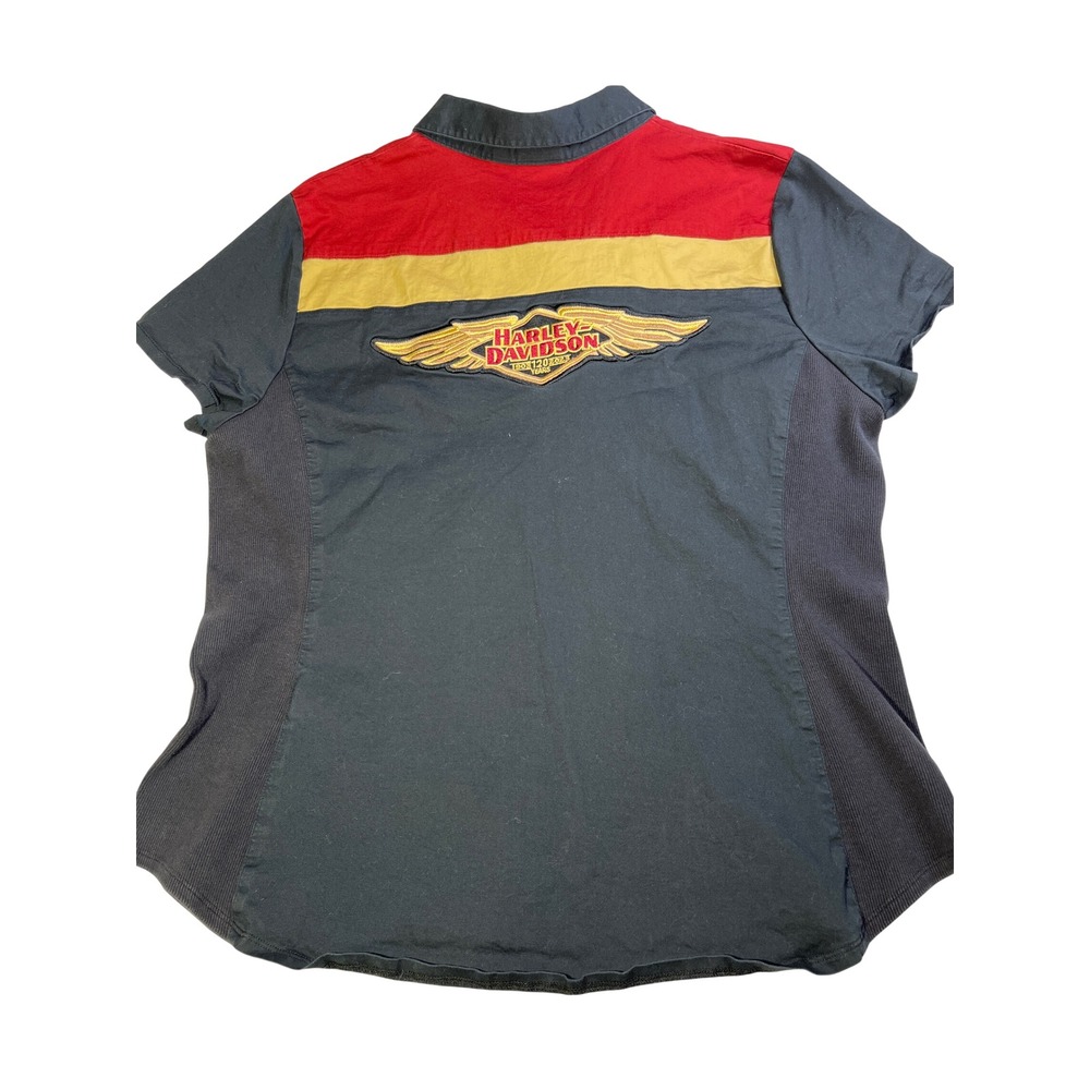 Harley-Davidson‎ 120th Anniversary Zip Short Sleeve Shirt 2XL Black Red Gold